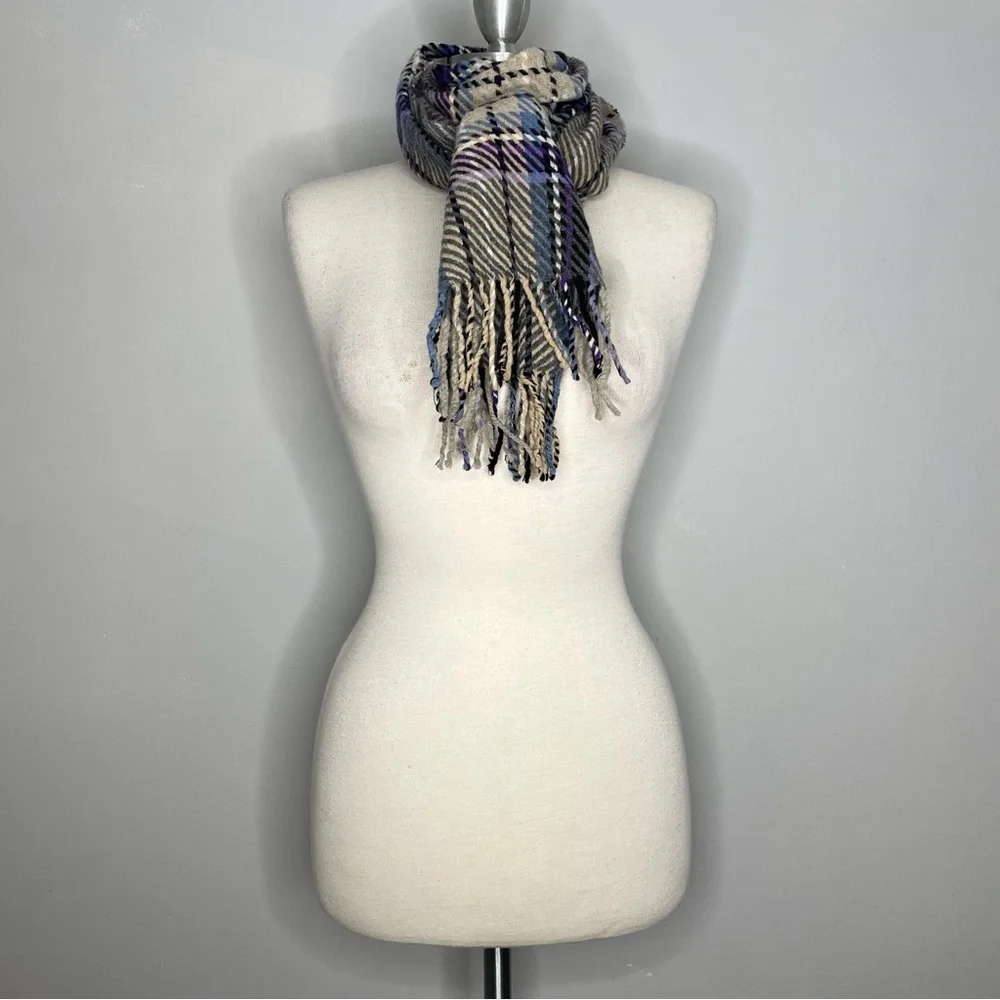 FIORI DI FIRENZE Plaid Oblong Wool Scarf